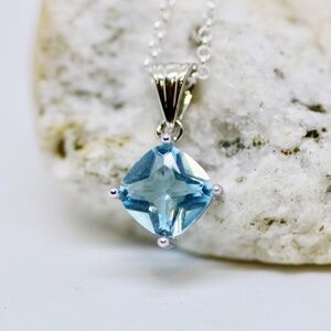 Sky Blue Topaz Pendant Handcrafted Sterling Silver, December Birthstone, 18"